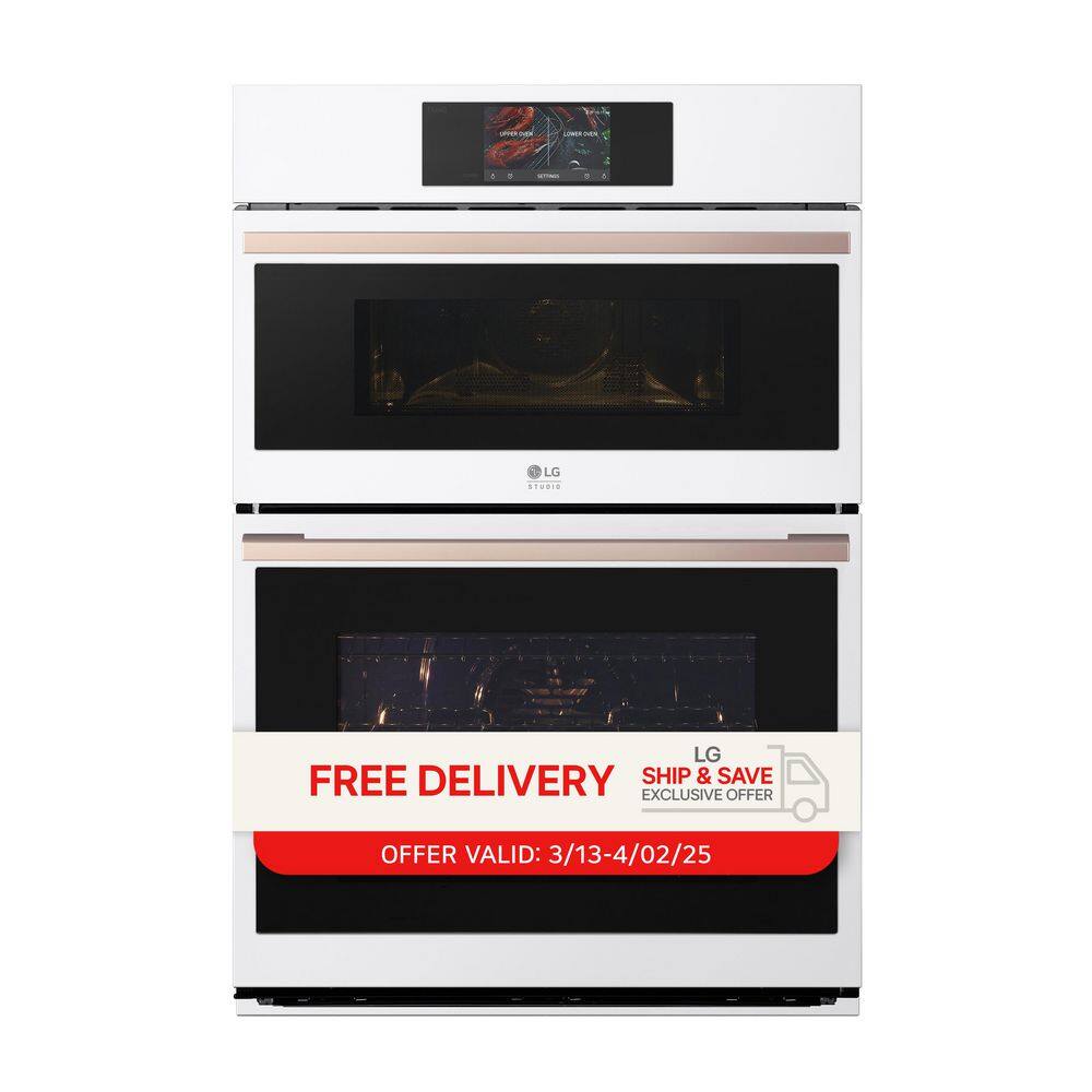 STUDIO 30 in. 1.7/4.7 cu. ft. Smart Combination Double Wall Oven with 7 in. Touch Display in Essence White