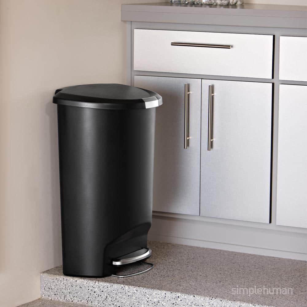 Black Plastic Semi-Round Step Trash Can with Steel Pedal