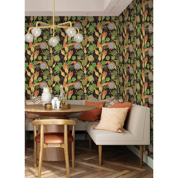 Rachel Antonoff Black Artichoke Matte Vinyl Peel and Stick Wallpaper