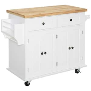 White Kitchen Cart with Drawers Shelf Spice Rack Locking Casters Wheels