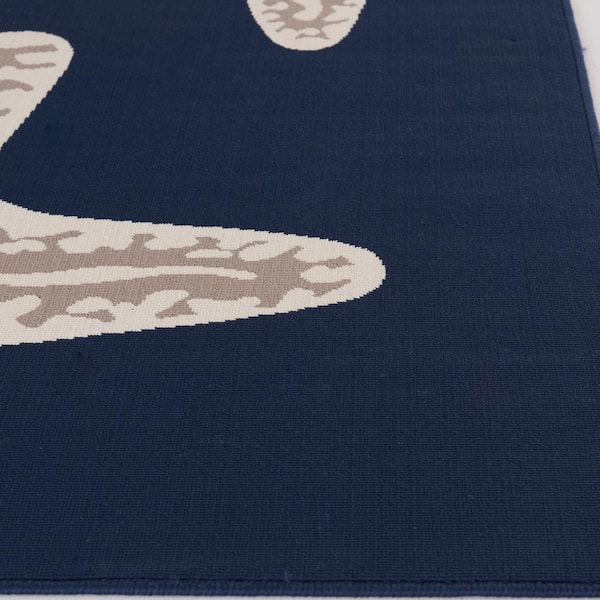 Sea Star Duo Blue/Ivory 6 ft. 7 in. x 9 ft. 6 in. Nautical Polypropylene Indoor/Outdoor Area Rug
