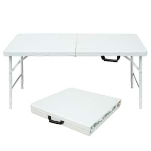 71 in. White Rectangle Iron Portable Folding Picnic Table for Camping, Poolside, Patio, Garden and Deck