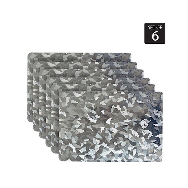 Metallic Leaf 18 in. x 12 in. Grays Vinyl Placemats (Set of 6)
