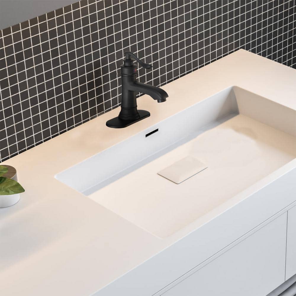 Matte Black Single Handle Bathroom Faucet with Drain Assembly