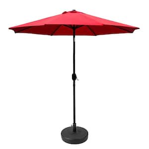 9 ft. Aluminum Market Crank and Tilt Patio Umbrella in Red with Base