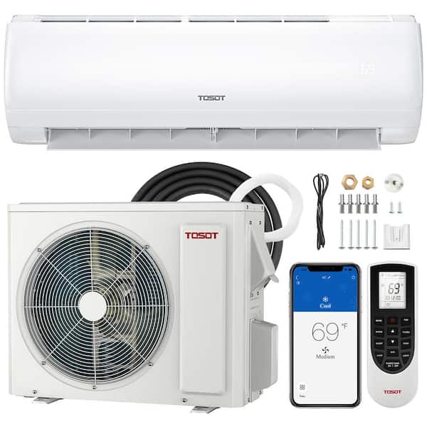 Tosot 9K BTU20. 5 SEER2 Ductless Inverter Mini-Split Air Conditioner and Heating System, Wifi, 16ft Copper Line Set, 208-230V
