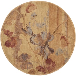 Somerset Beige 4 ft. x 4 ft. Floral Contemporary Round Area Rug