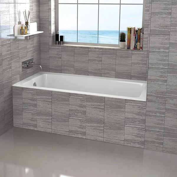 FINE FIXTURES 60 in. x 30 in. Acrylic Rectangular Drop-in Left Hand Bathtub in White