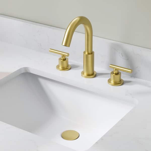 8 in. Widespread Double Handle High Arc Bathroom Faucet with Pop-Up Drain and Water Supply Lines in Brushed Gold