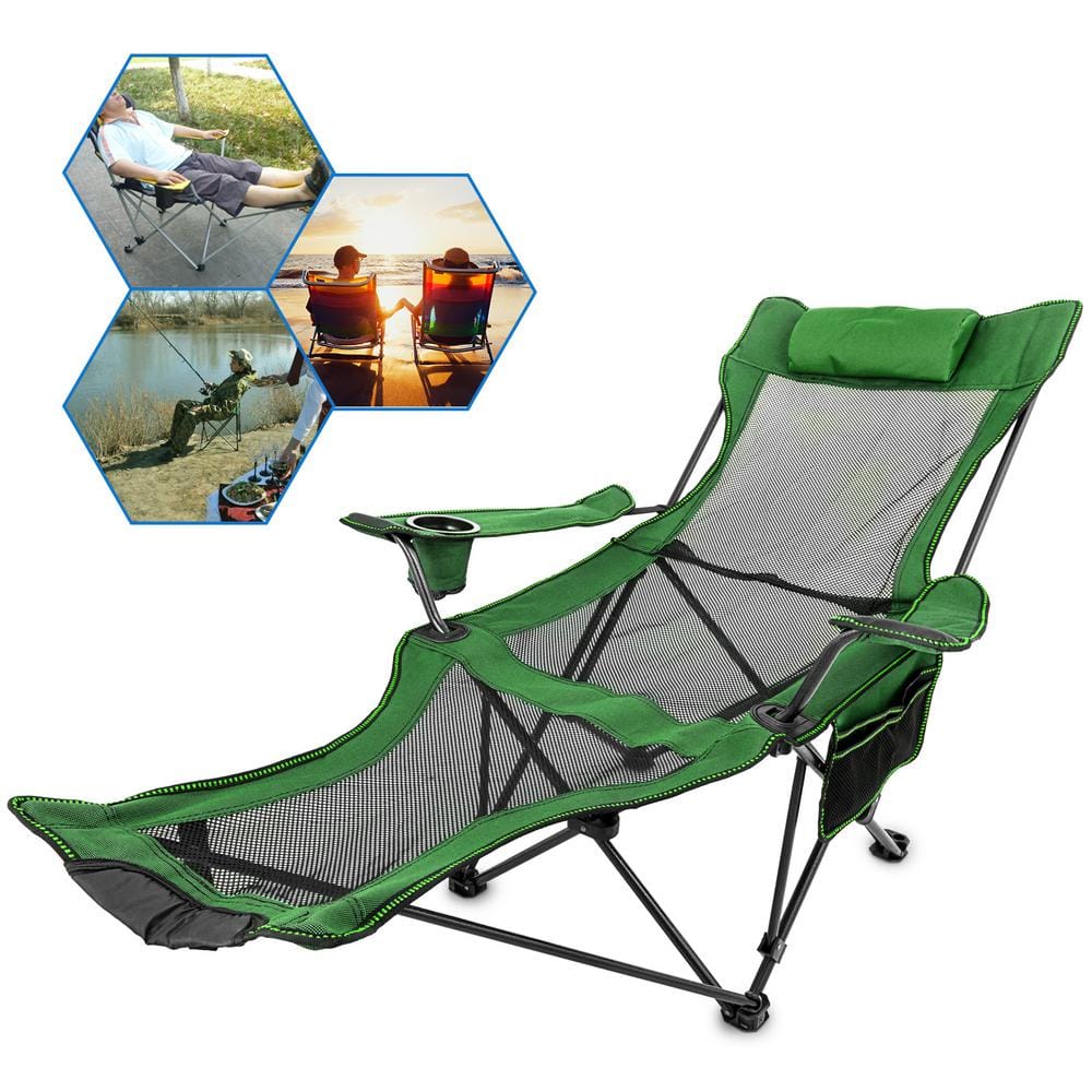  NURTUDIS Camping Lounge Chair, Portable Camping Chair with  Footrest, Folding Reclining Camping Chair,Storage Bag & Headrest, Mesh  Recliner, 330lbs Weight Capacity (Green) : Sports & Outdoors