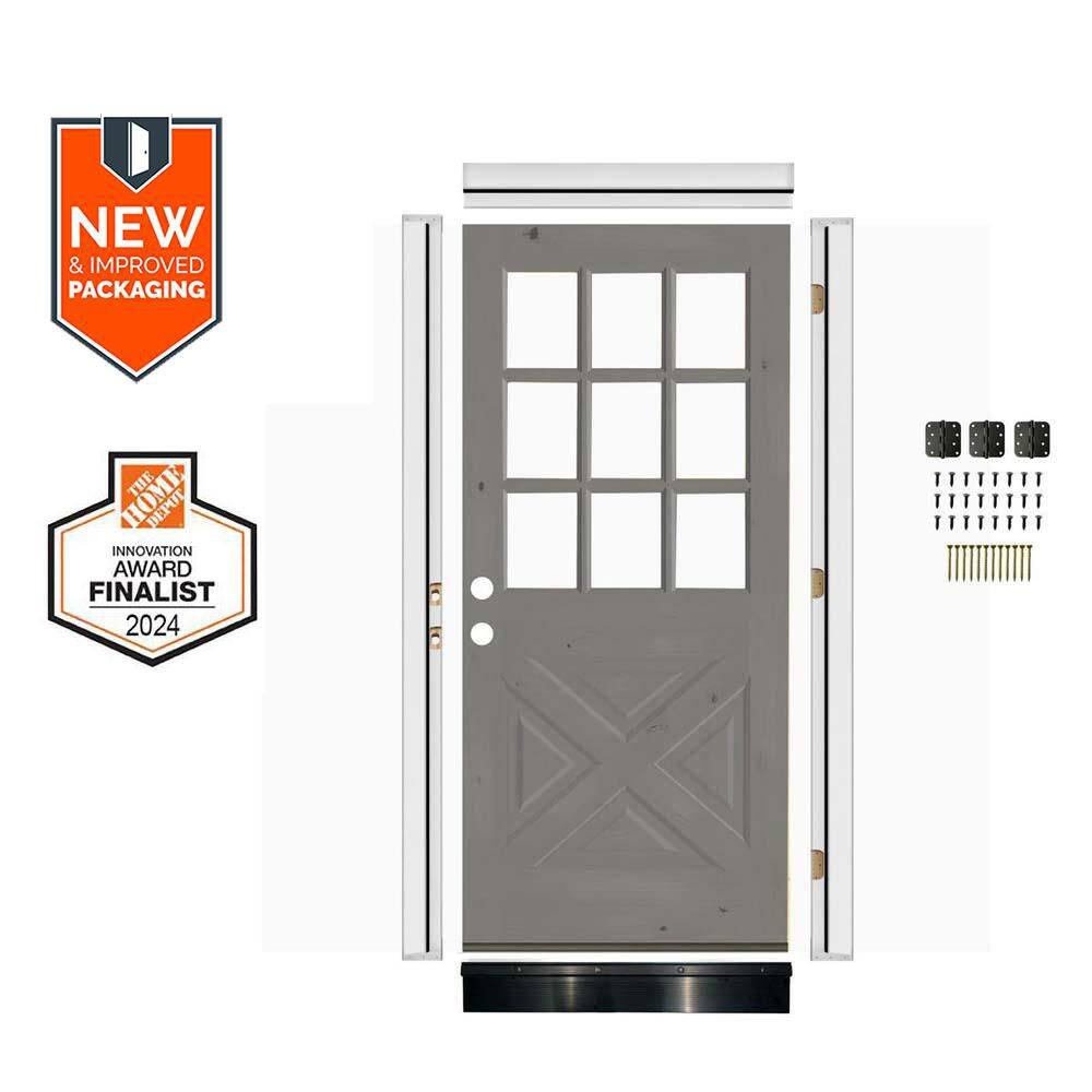 32 in. x 80 in. Alder X-Panel Right-Hand 1/2 Lite Clear Glass Grey Stain Stain Wood Front Door Kit w/Quick Assemble Jamb price history on PriceWatchPro