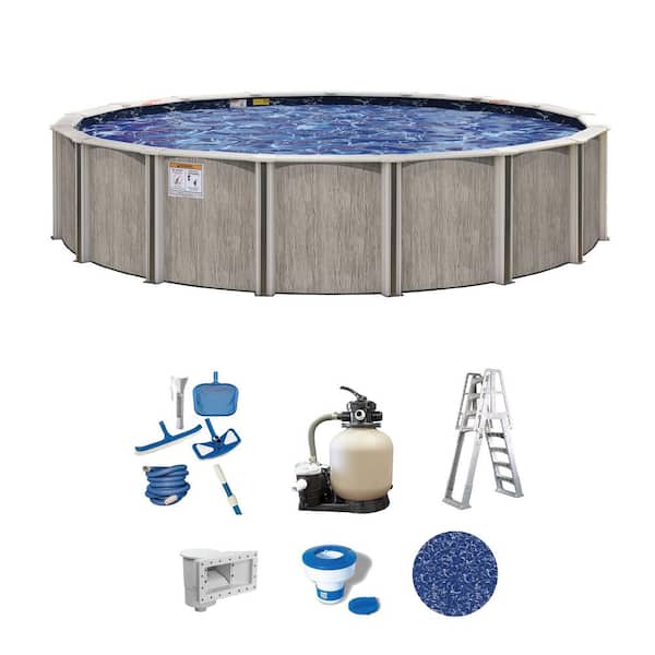 Aspen Wood 15 ft. Round 54 in. Deep Above Ground Standard Hard Sided Pool Package