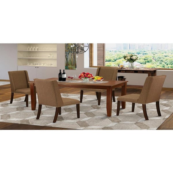 East West Furniture 5-Piece Mahogany Finish Solid Wood Top - Dining Room Set with High Back - Seats 4