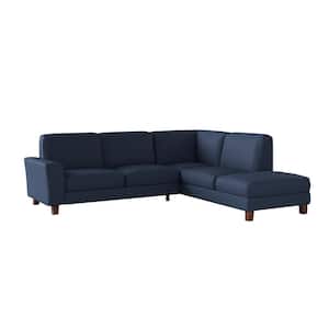 Zoey 2-Piece Navy Blue Linen-Like Fabric 4-Seater L-Shaped Right Facing Chaise Sectional Sofa