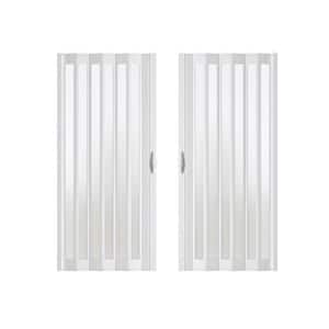 76 in. x 78.75 in. White Dual Layer 1 Lite Frosted Acrylic and Vinyl Accordion Door with Hardware