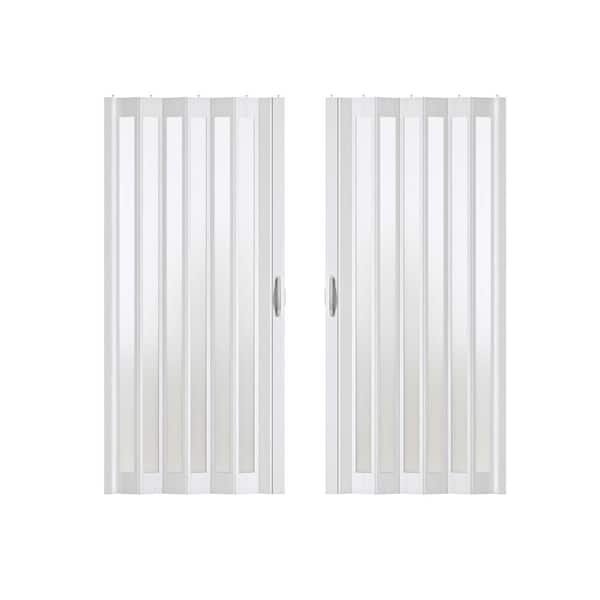 ARK DESIGN 76 in. x 78.75 in. White Dual Layer 1 Lite Frosted Acrylic and Vinyl Accordion Door with Hardware