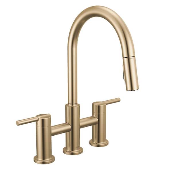 Nicoli Gold Double Handle Bridge Kitchen Faucet in Champagne Bronze