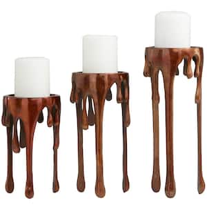 Copper Aluminum Pillar Candle Holder with Dripping Melting Designed Legs (Set of 3)