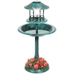 Solar Green Pedestal Fountain Birdbath