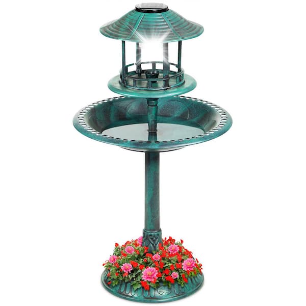 Best Choice Products Solar Green Pedestal Fountain Birdbath