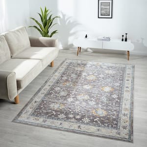 Alaya Gray/Multicolor 5 ft. x 8 ft. Floral Performance Area Rug