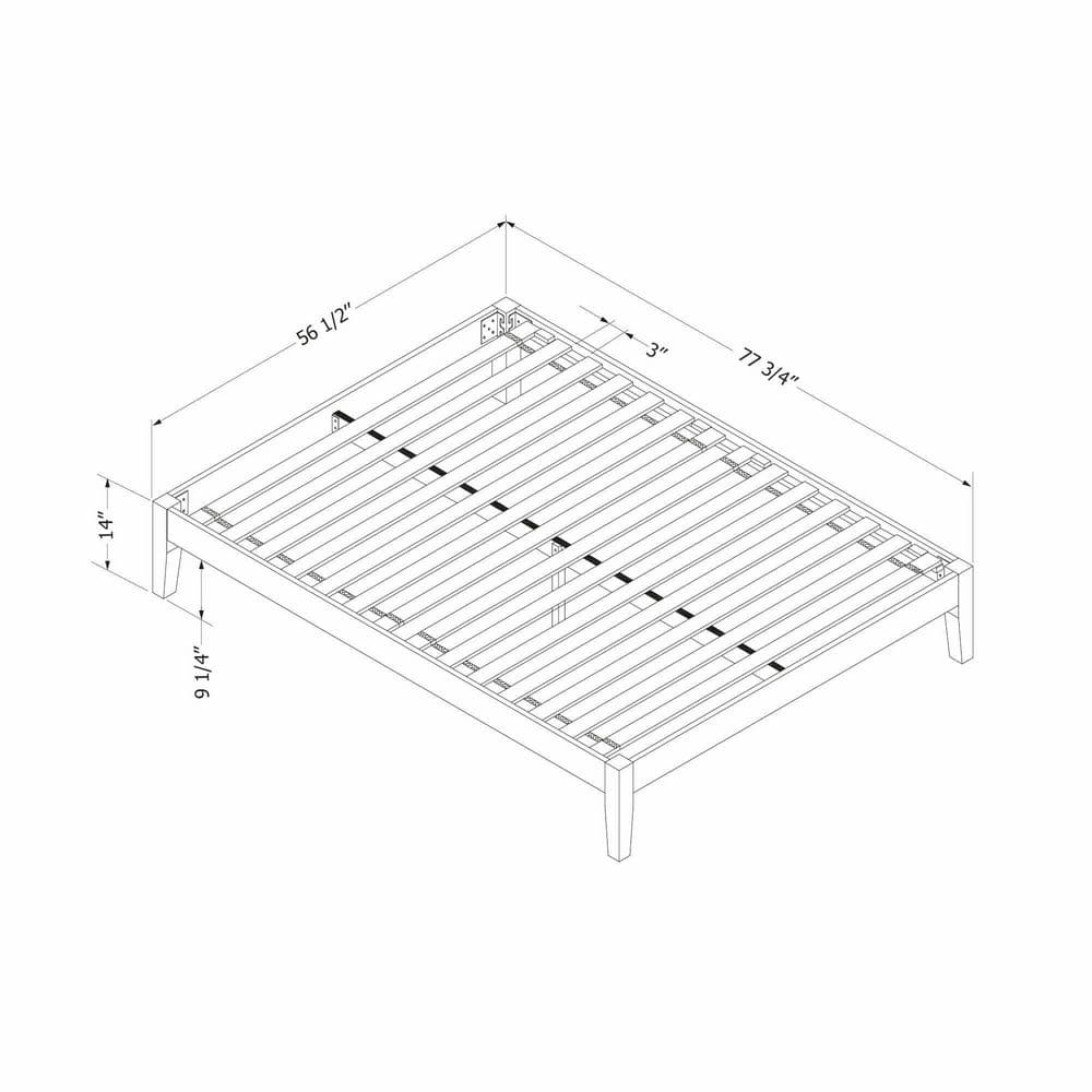 Black Full Solid Wood Platform Bed with Slats