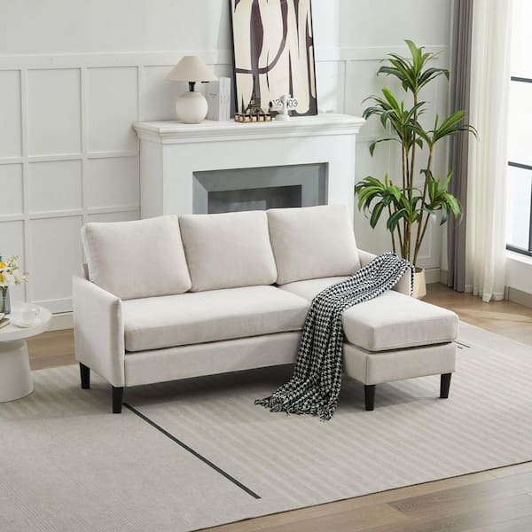 JEAREY 73.23 in. Beige Reversible Linen Fabric Chaise Sectional Sofa, Modular Left/Right Design, Sturdy Frame for Living Room