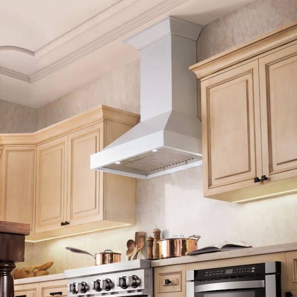 30 in. 400 CFM Convertible Wooden Wall Mount Range Hood in Smooth Bright White