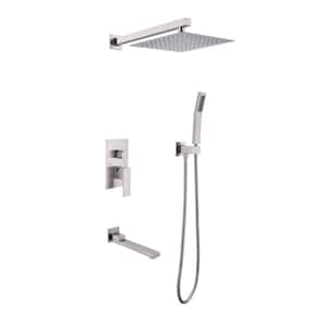 1-Spray 16 in. Dual Rain Shower Head Systems Wall Mounted Shower 2.5 GPM in Brushed Nickel