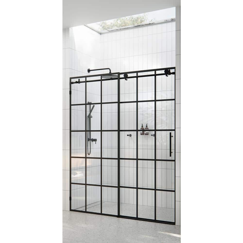 Esprit Matte Black 48" x 78" Sliding Shower Door with Brass Hardware