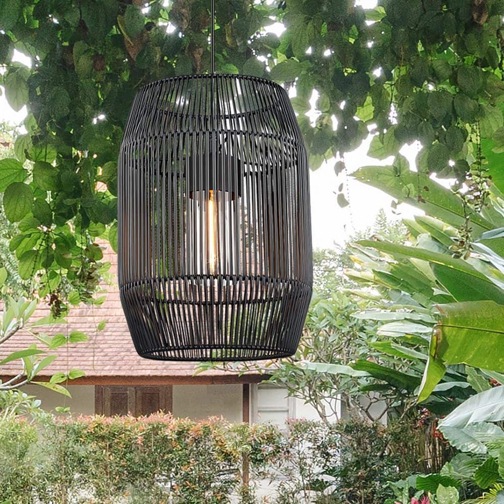 Seabrooke Black Composite Wicker and Glass Indoor/Outdoor Pendant Light