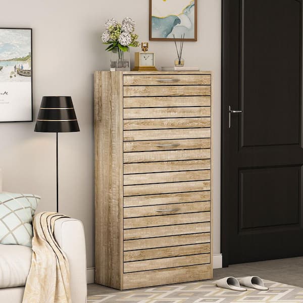 Brown Wooden Shoes Storage Cabinet, with 3 Drawers for Entryway Hallway, 42.3 in. H x 22.4 in. W