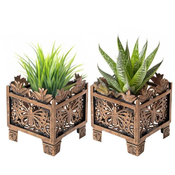 Gardenised Set of 2-Outdoor Living Butterfly Square Plant Stands