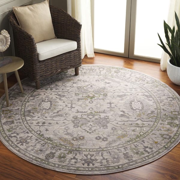 Prestige 7 ft. x 7 ft. Ivory/Gray Ornate Abstract Distressed Round Area Rug