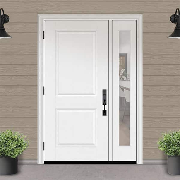 Regency 49 in. x 80 in. 2P Squaretop RHOS Unfinished White Mahogany Fiberglass Prehung Front Door w/Clear10in. SL 4-9/16