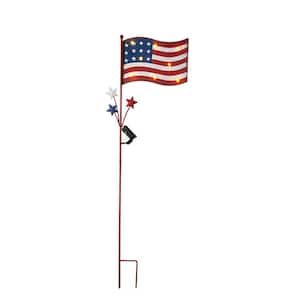 42 in. H Metal Patriotic Flag Yard Stake with Solar Lights or Wall Decor (KD, 2 Function)