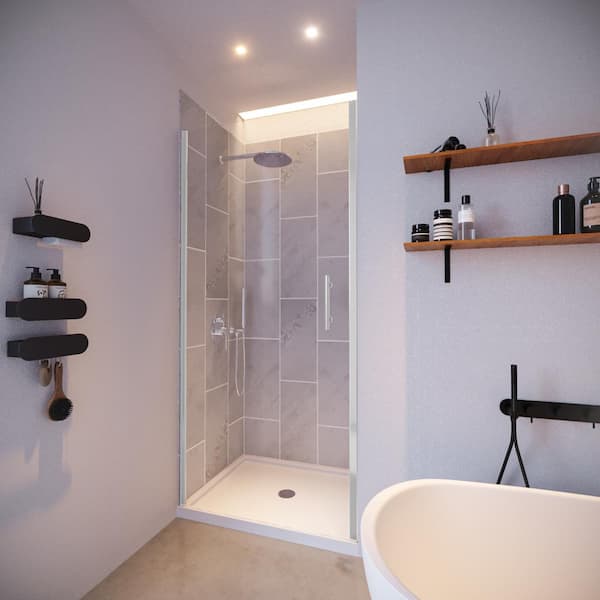 NuVo Slate Grey-Presidio 36 in. x 36 in. x 83 in. Base/Wall/Door Square Alcove Shower Stall/Kit Chrome Center