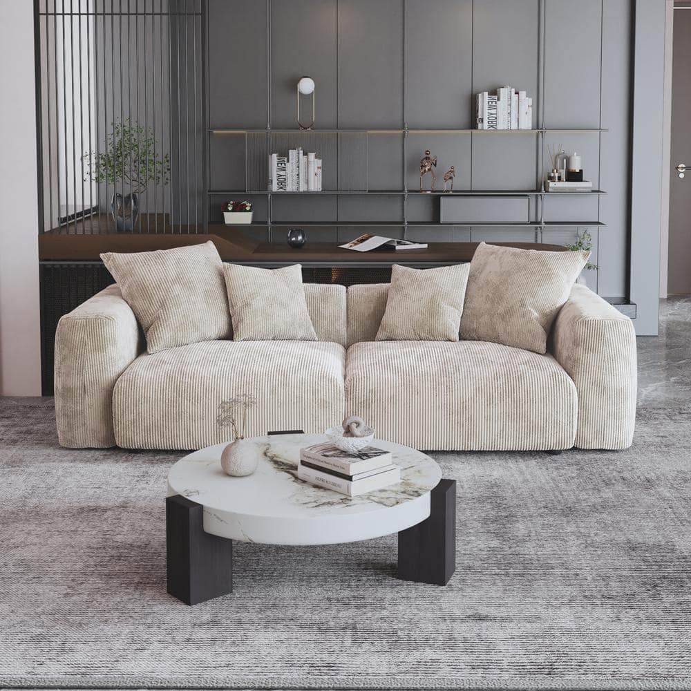 J&E Home 102.3 in. Square Arm Corduroy Velvet Modular Free