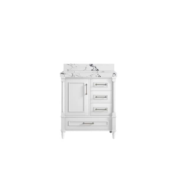 Willow Collections Hudson 30 in. W x 22 in. D x 36 in. H Single Sink Bath Vanity Center in White with 2 in. Viola Night Quartz Top