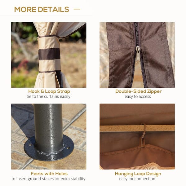 Outsunny 10 ft. x 12 ft. Beige Outdoor Patio Gazebo Canopy