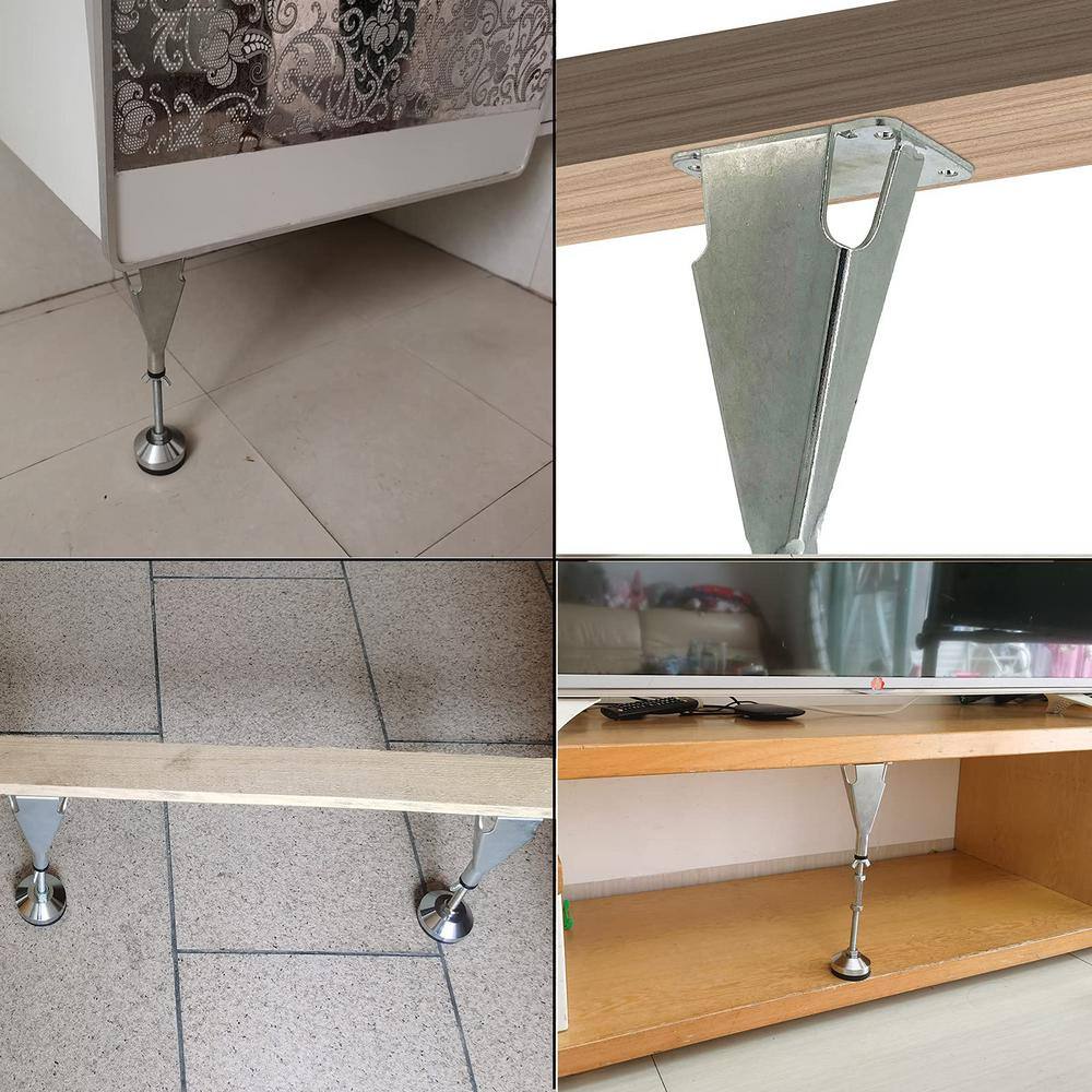 Bed frame installed with adjustable height center support legs under a bed.
