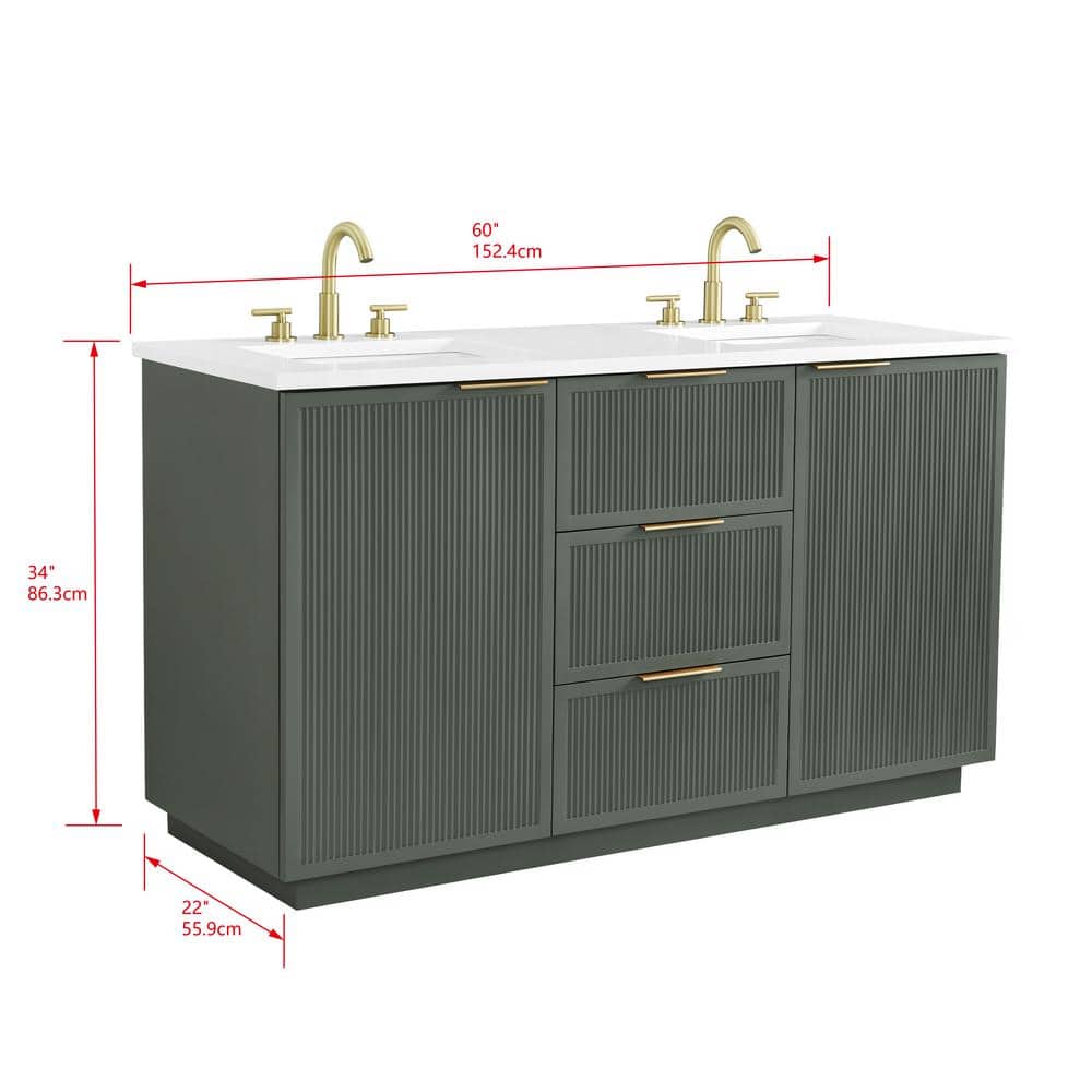 Addison 60" Vintage Green Double Sink Vanity with Ariston White Top