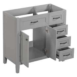 35.5 in. W x 17.7 in. D x 35 in. H Bath Vanity Cabinet without Top in Gray with 3 Drawers and 2 Doors