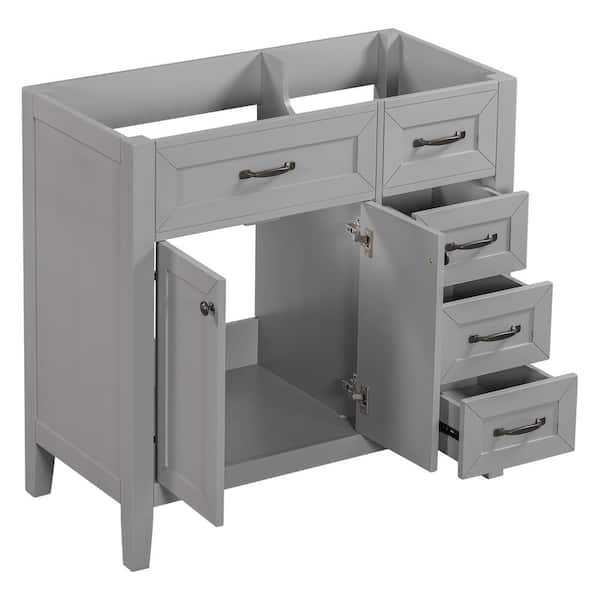 Unbranded 35.5 in. W x 17.7 in. D x 35 in. H Bath Vanity Cabinet without Top in Gray with 3 Drawers and 2 Doors