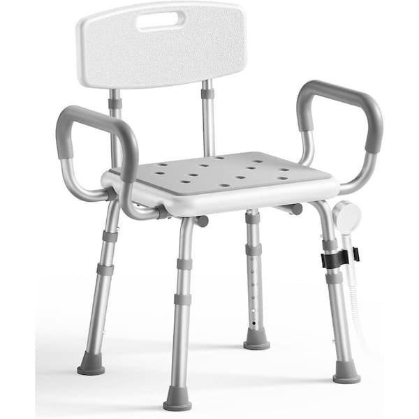 Unbranded ComfortEase Series 22.7 in. W Freestanding Adjustable Height, Arms and Back, Non-Slip Feet Shower Chair 22.7 in. Gray