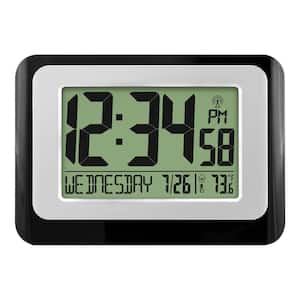 Digital Atomic Black Wall Clock with Indoor Temperature