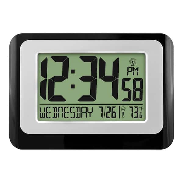 La Crosse Technology Digital Atomic Black Wall Clock with Indoor Temperature