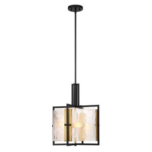 Hayward 3-Light Matte Black with Warm Brass Accents Pendant Light with Strie Piastra Glass Shade, No Bulbs Included