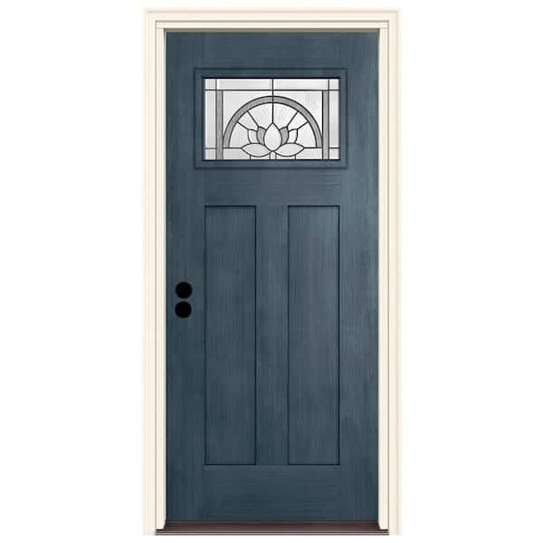 JELD-WEN 36 in. x 80 in. Right-Hand 1-Lite Craftsman Ardsley Denim Stained Fiberglass Prehung Front Door with Brickmould