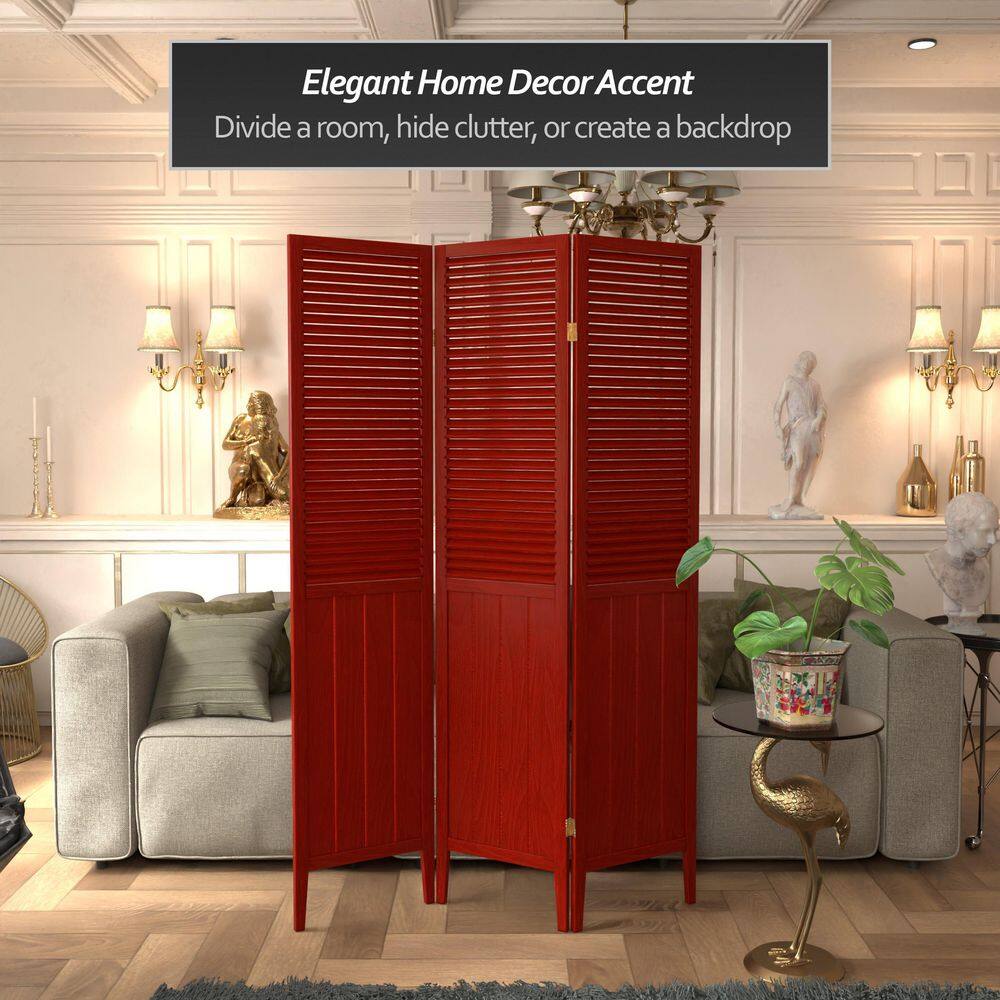Rosewood 64" Tall Solid Wood 3-Panel Folding Room Divider